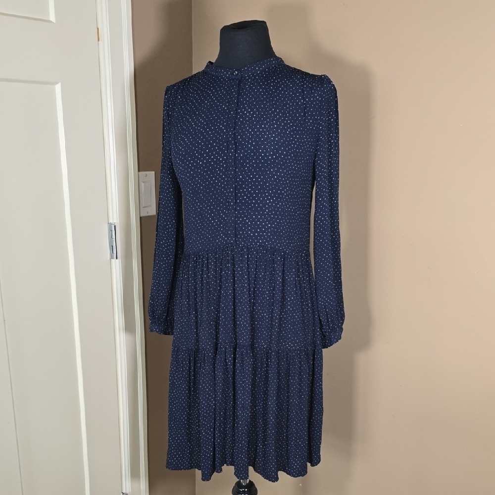 WITCHERY Navy Polka Dot long Sleeve Midi Dress